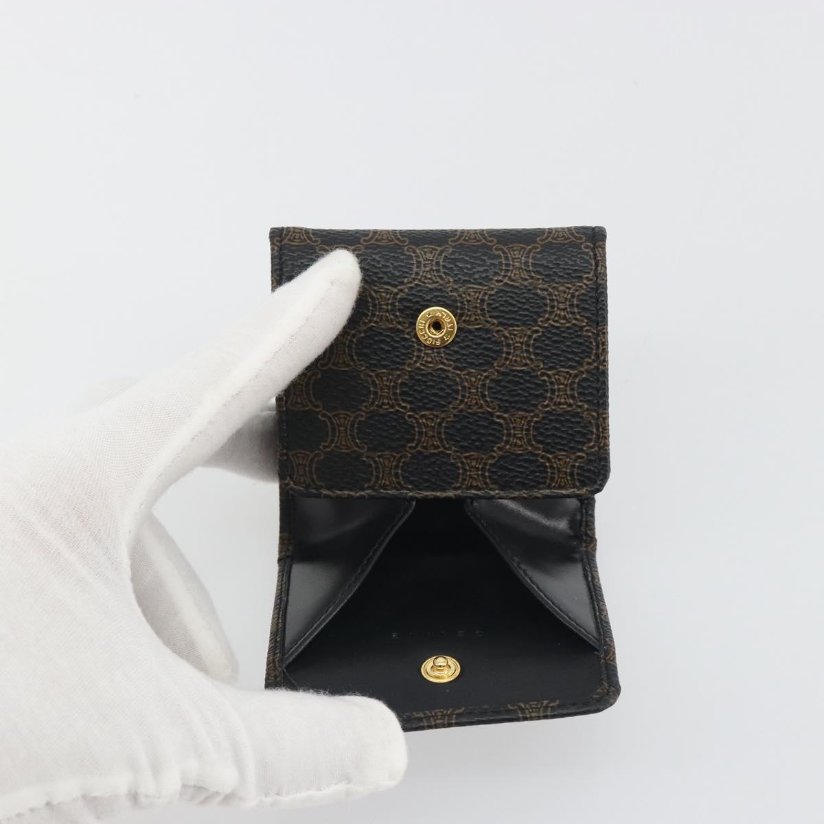 CELINE Macadam Canvas Coin Purse PVC Leather Black Gold Auth 191960V