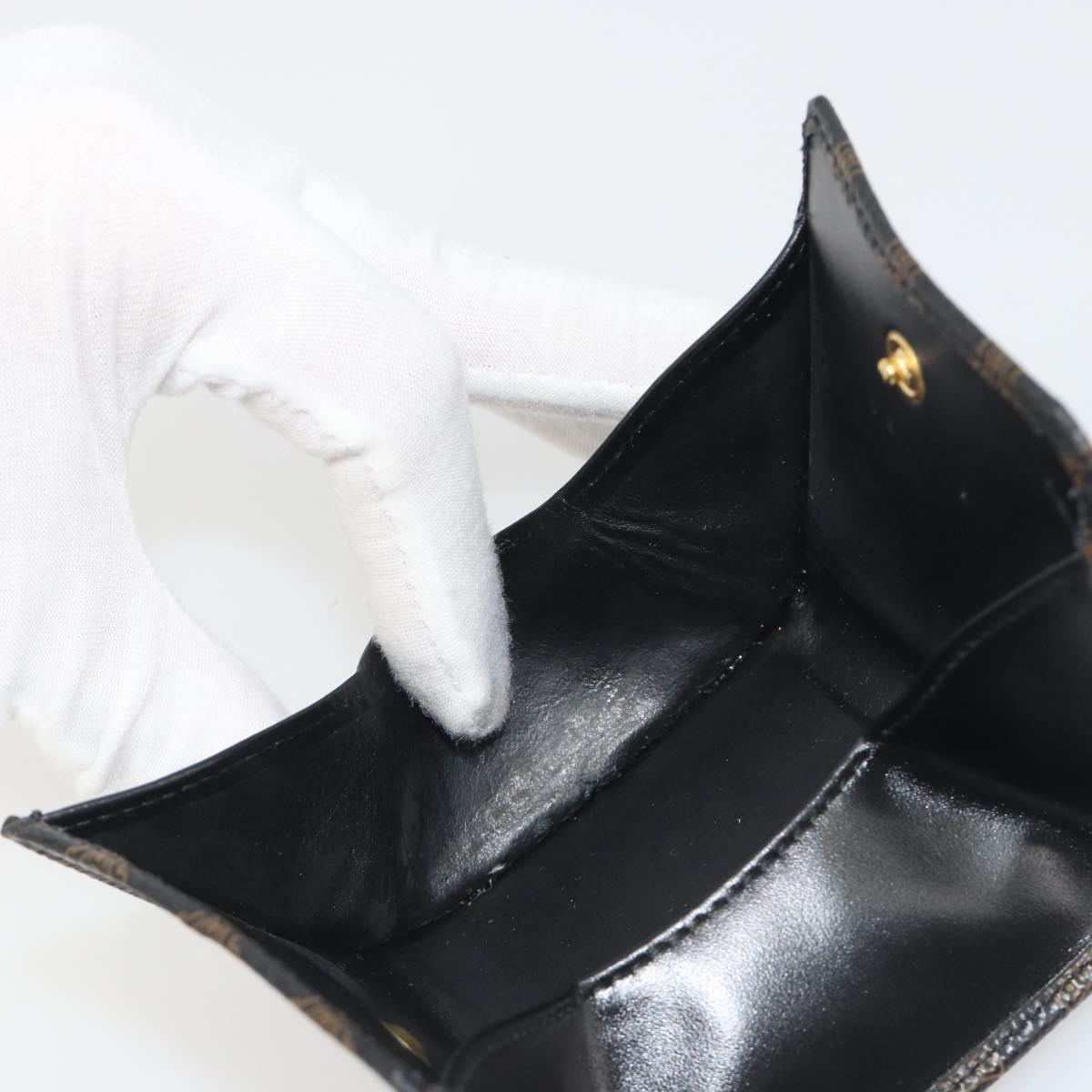 CELINE Macadam Canvas Coin Purse PVC Leather Black Gold Auth 191960V