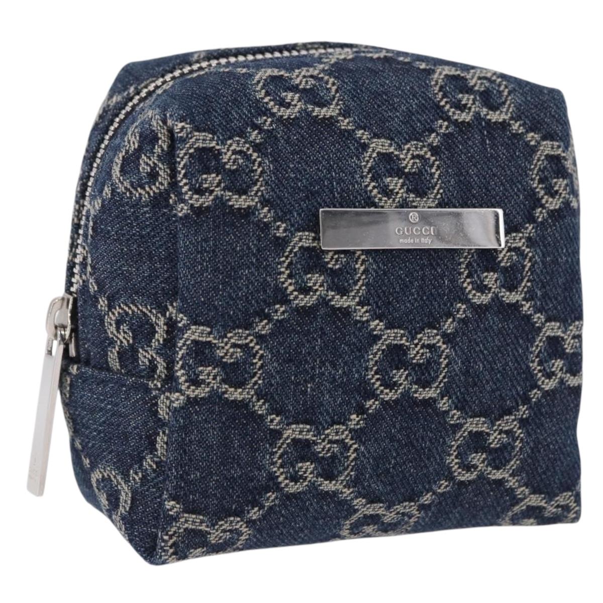 GUCCI GG Canvas Pouch Denim Blue Silver 875800 Auth 191961V