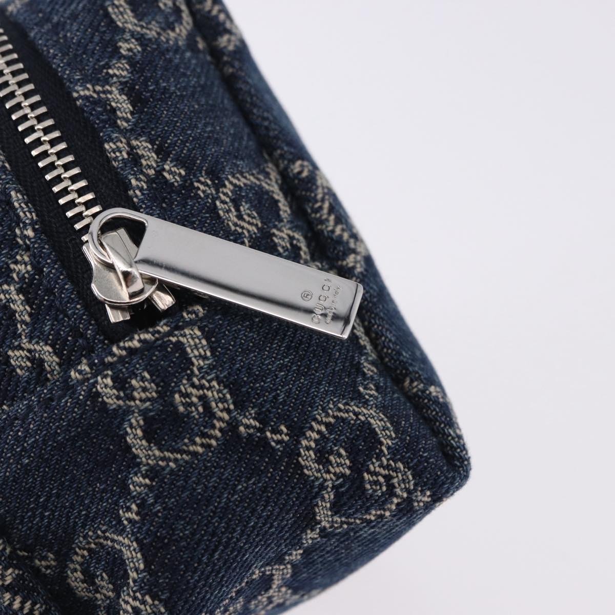 GUCCI GG Canvas Pouch Denim Blue Silver 875800 Auth 191961V
