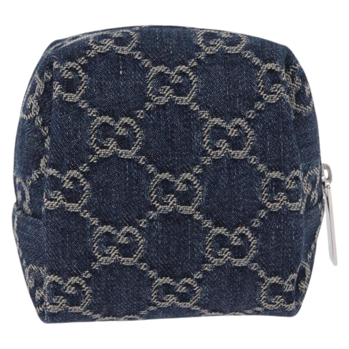 GUCCI GG Canvas Pouch Denim Blue Silver 875800 Auth 191961V