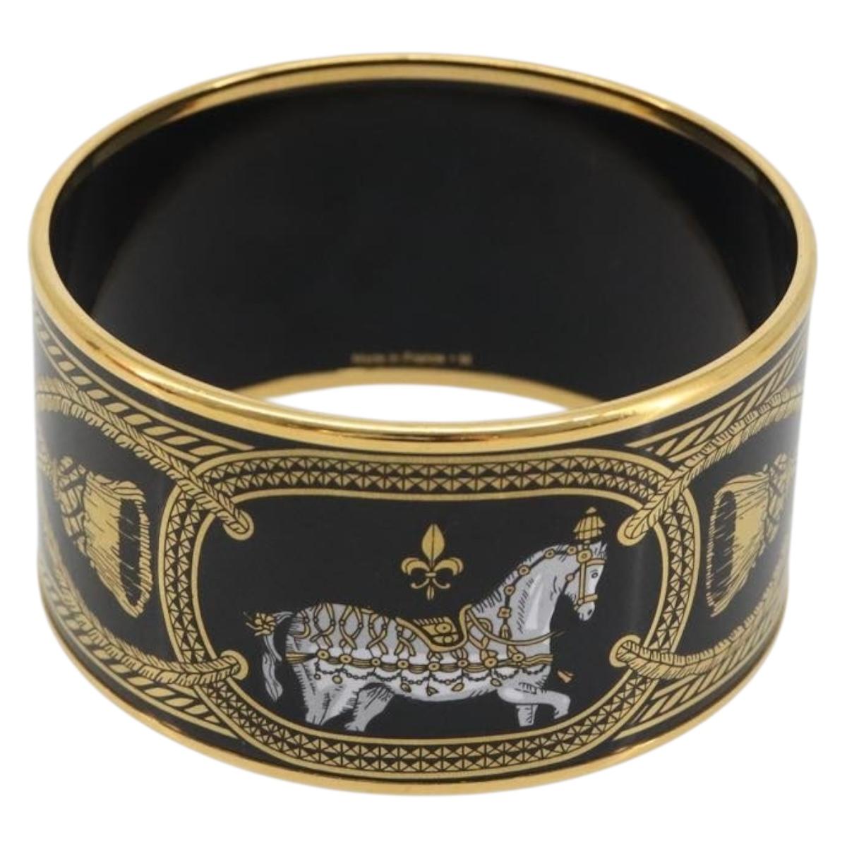 HERMES Bangle Emile TGM Bracelet metal Cloisonne Dark Brown Auth 191963V