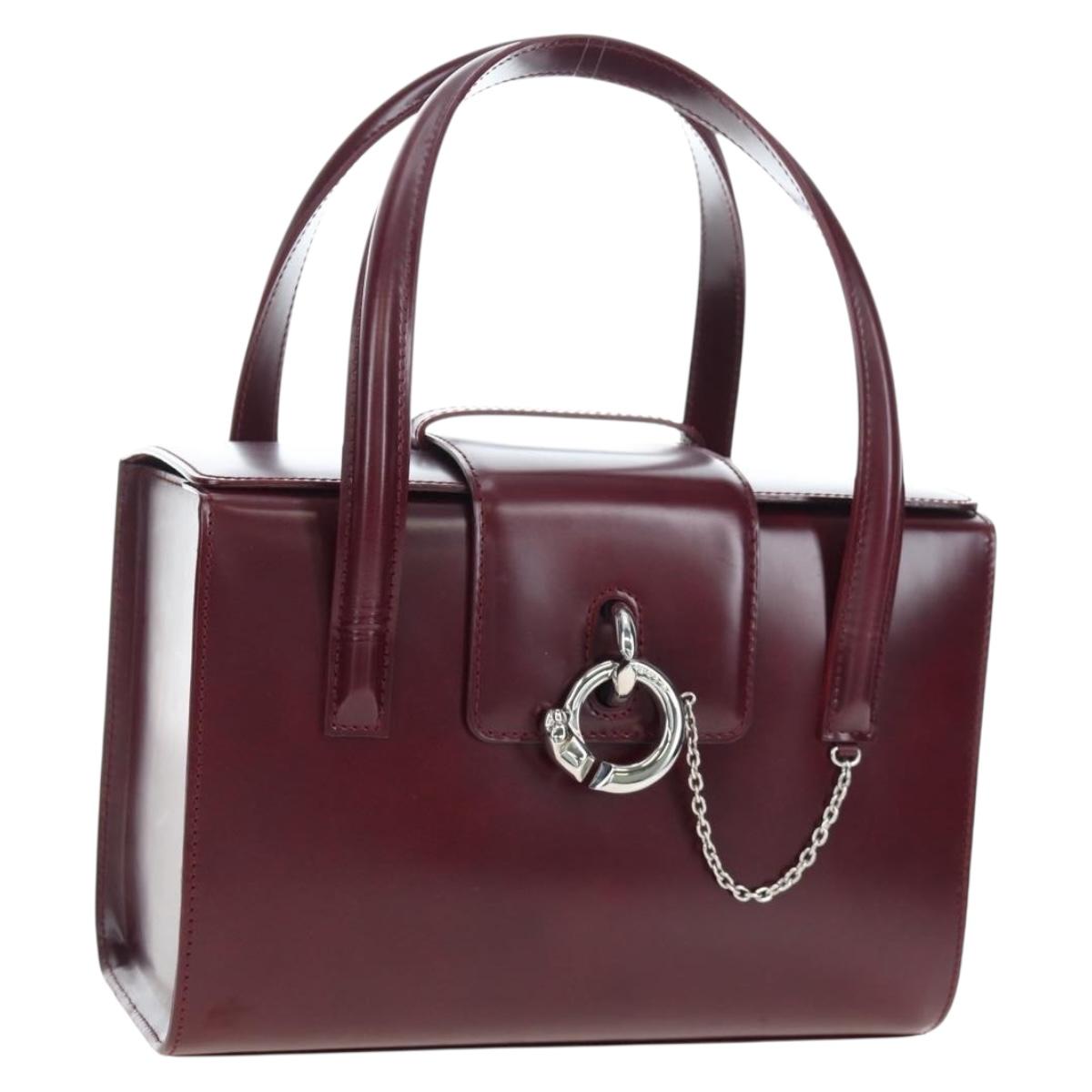 CARTIER PANTHERE Hand Bag Leather Bordeaux Silver Auth 191965V