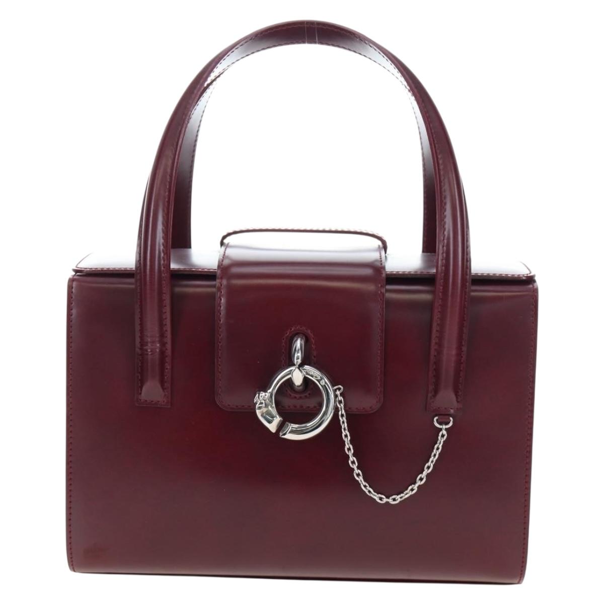 CARTIER PANTHERE Hand Bag Leather Bordeaux Silver Auth 191965V