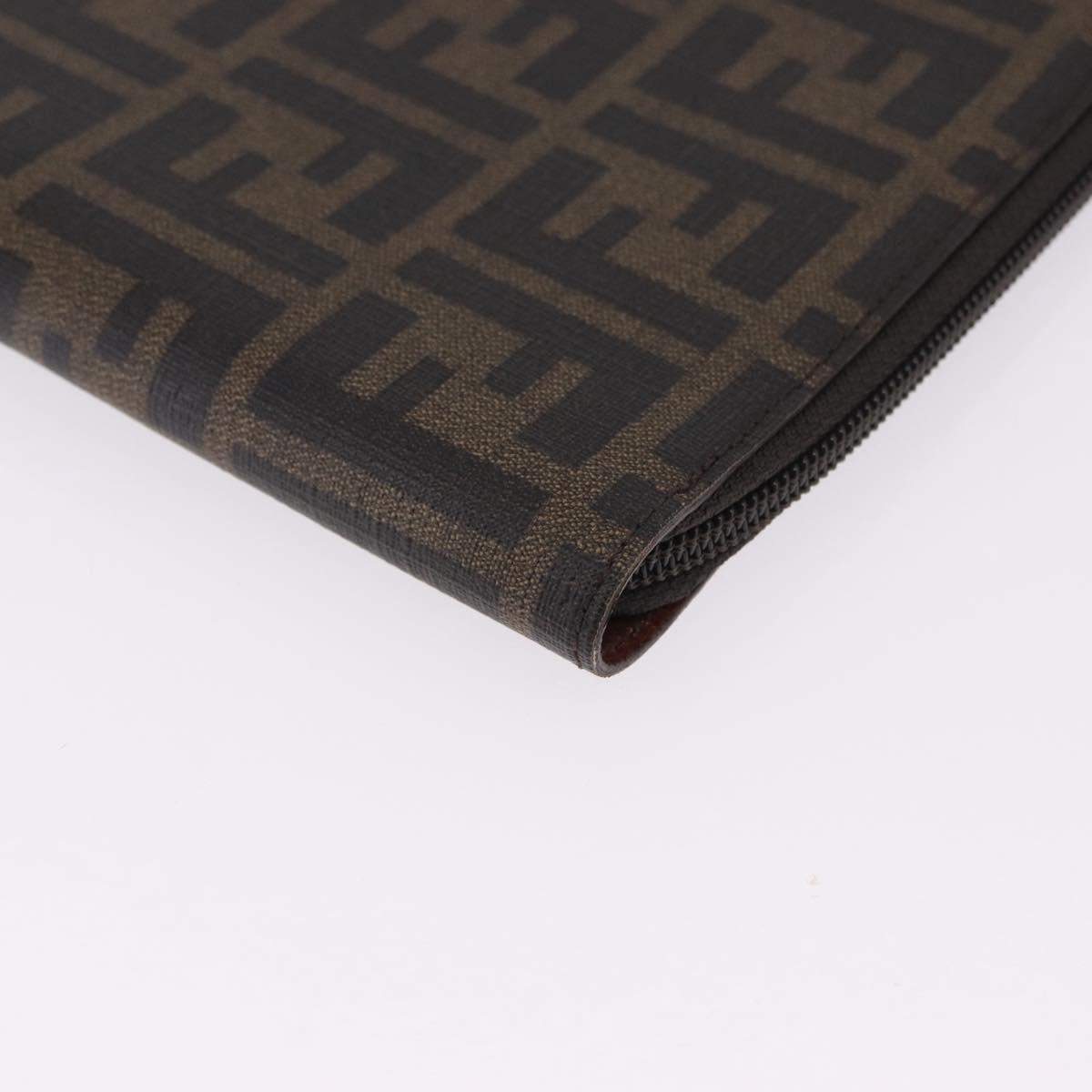 FENDI Zucca Canvas Document Bag PVC Brown Silver Auth 191966V