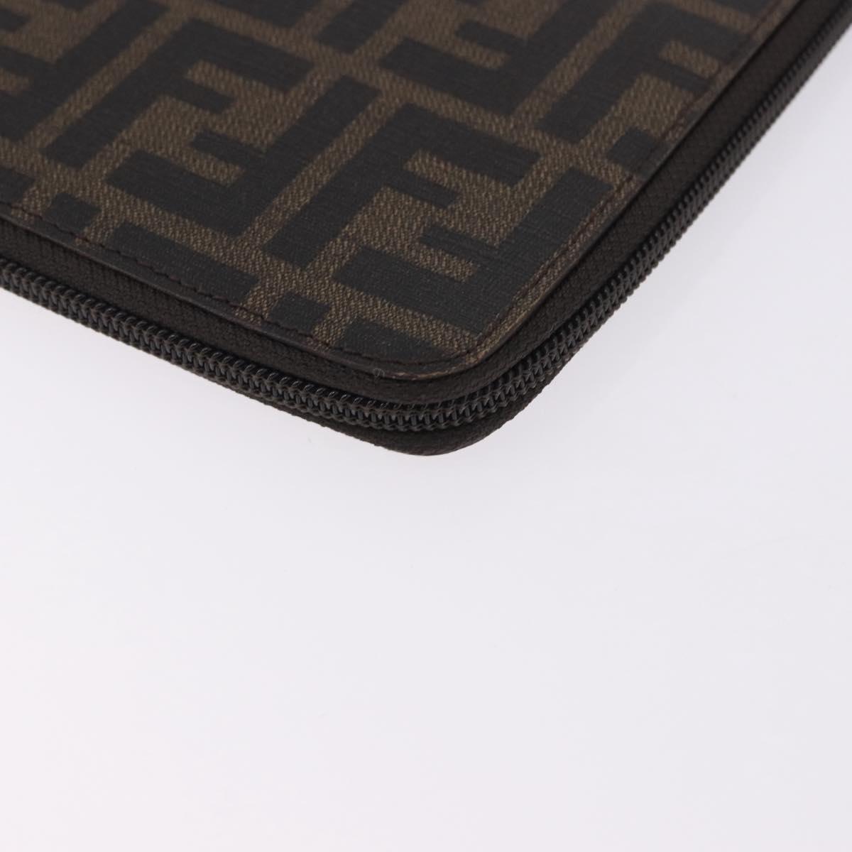 FENDI Zucca Canvas Document Bag PVC Brown Silver Auth 191966V