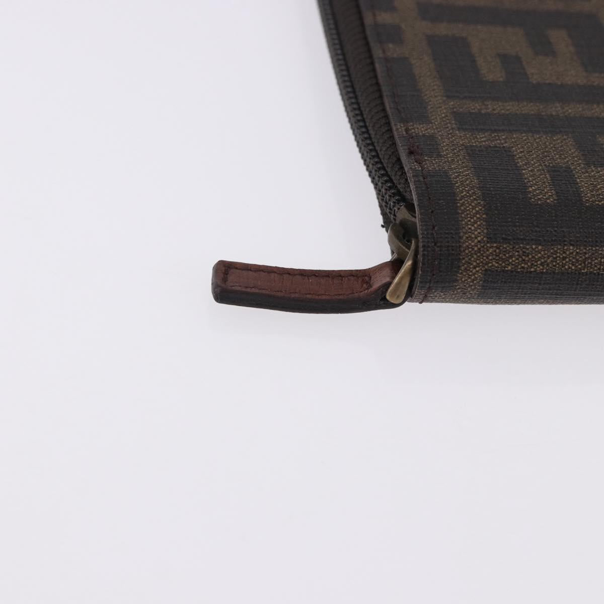 FENDI Zucca Canvas Document Bag PVC Brown Silver Auth 191966V