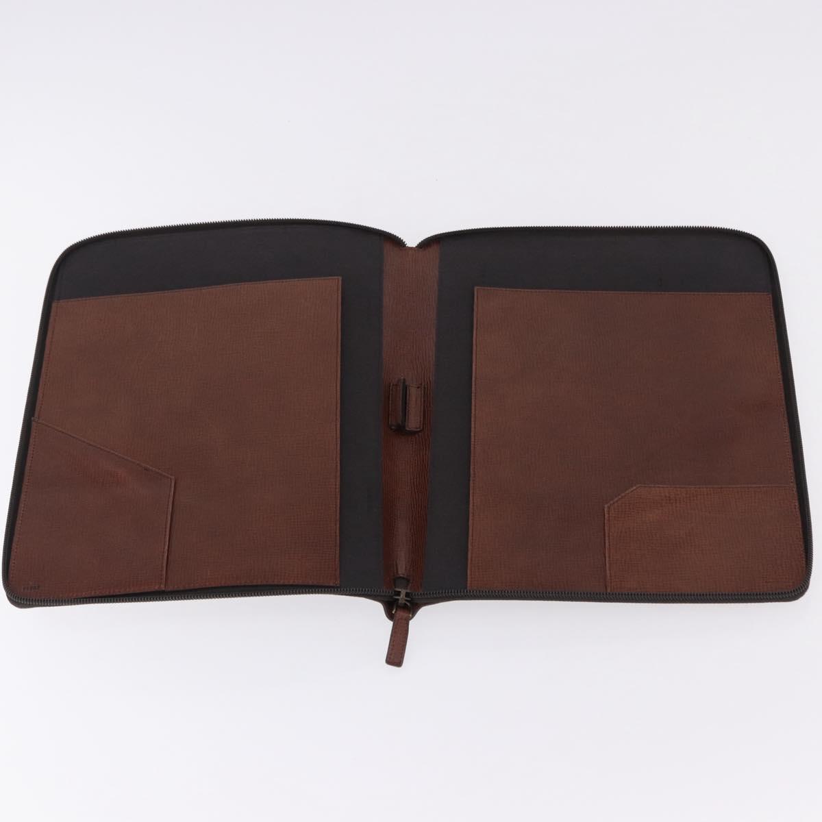 FENDI Zucca Canvas Document Bag PVC Brown Silver Auth 191966V