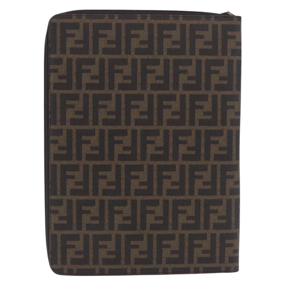 FENDI Zucca Canvas Document Bag PVC Brown Silver Auth 191966V