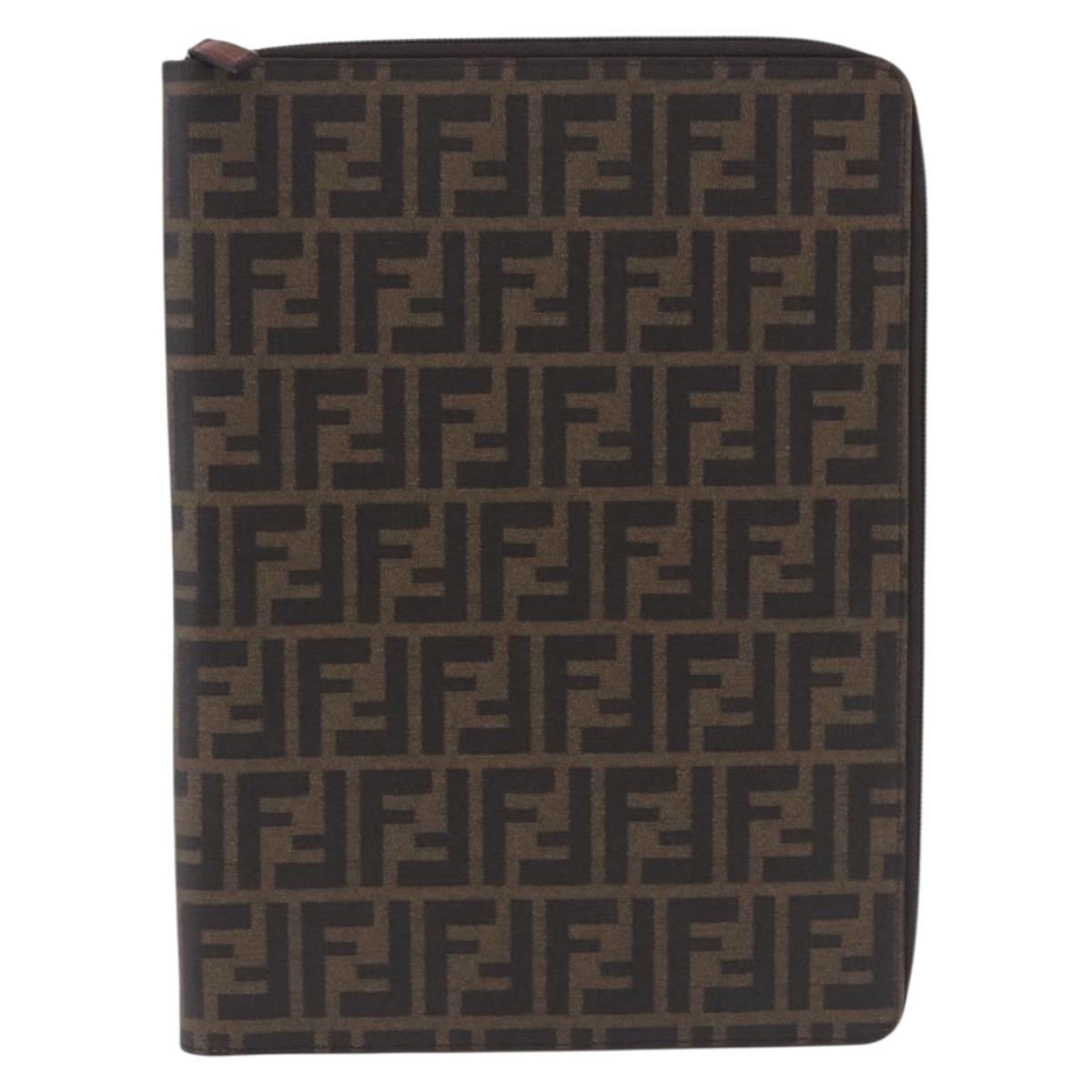 FENDI Zucca Canvas Document Bag PVC Brown Silver Auth 191966V