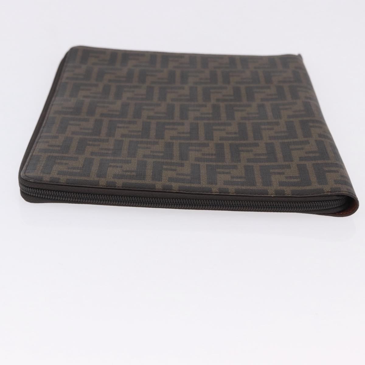 FENDI Zucca Canvas Document Bag PVC Brown Silver Auth 191966V