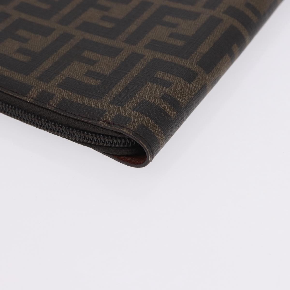 FENDI Zucca Canvas Document Bag PVC Brown Silver Auth 191966V