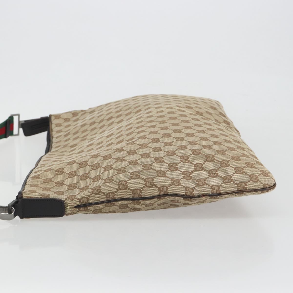 GUCCI GG Canvas Web Sherry Line Shoulder Bag Beige Silver Auth 191971A