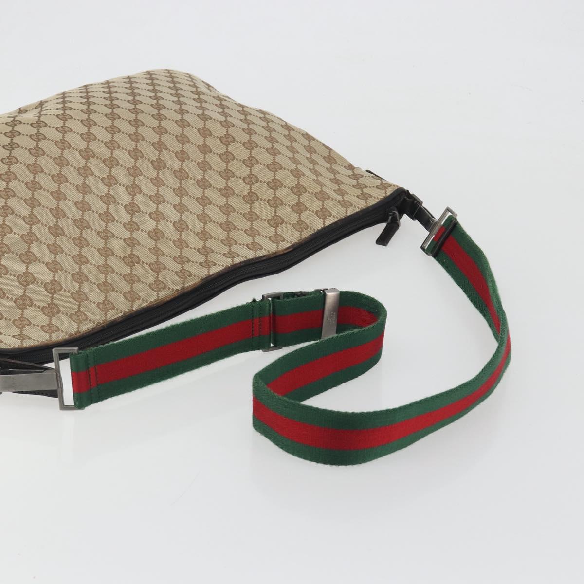 GUCCI GG Canvas Web Sherry Line Shoulder Bag Beige Silver Auth 191971A