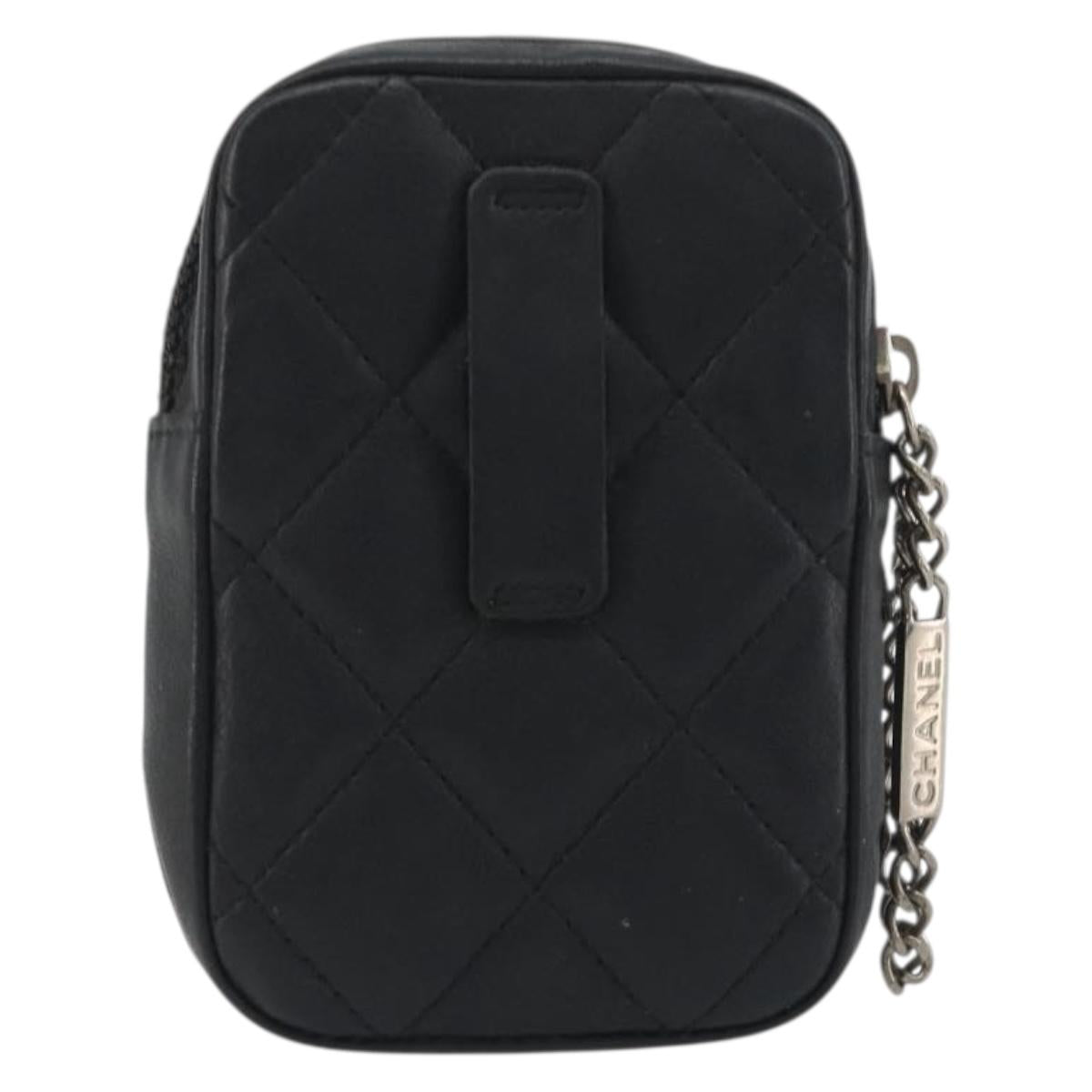 CHANEL Matelasse Cambon Line Pouch Lamb Skin Black CC Auth 191973A