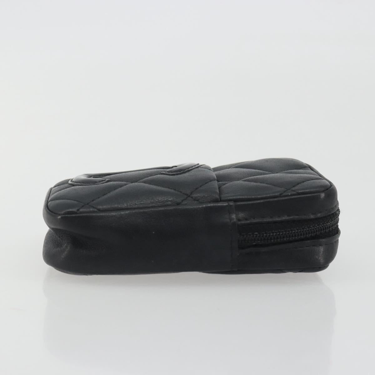 CHANEL Matelasse Cambon Line Pouch Lamb Skin Black CC Auth 191973A