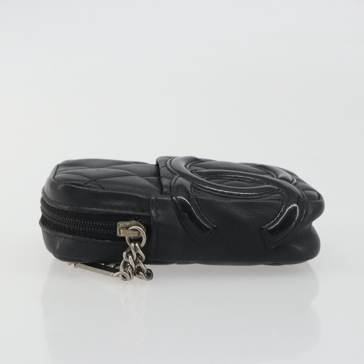 CHANEL Matelasse Cambon Line Pouch Lamb Skin Black CC Auth 191973A
