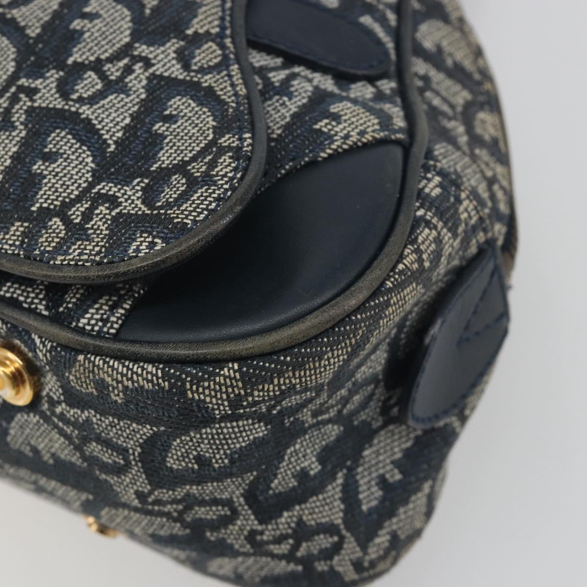 Christian Dior Trotter Canvas Double saddle Hand Bag Navy Gold Auth 191979V