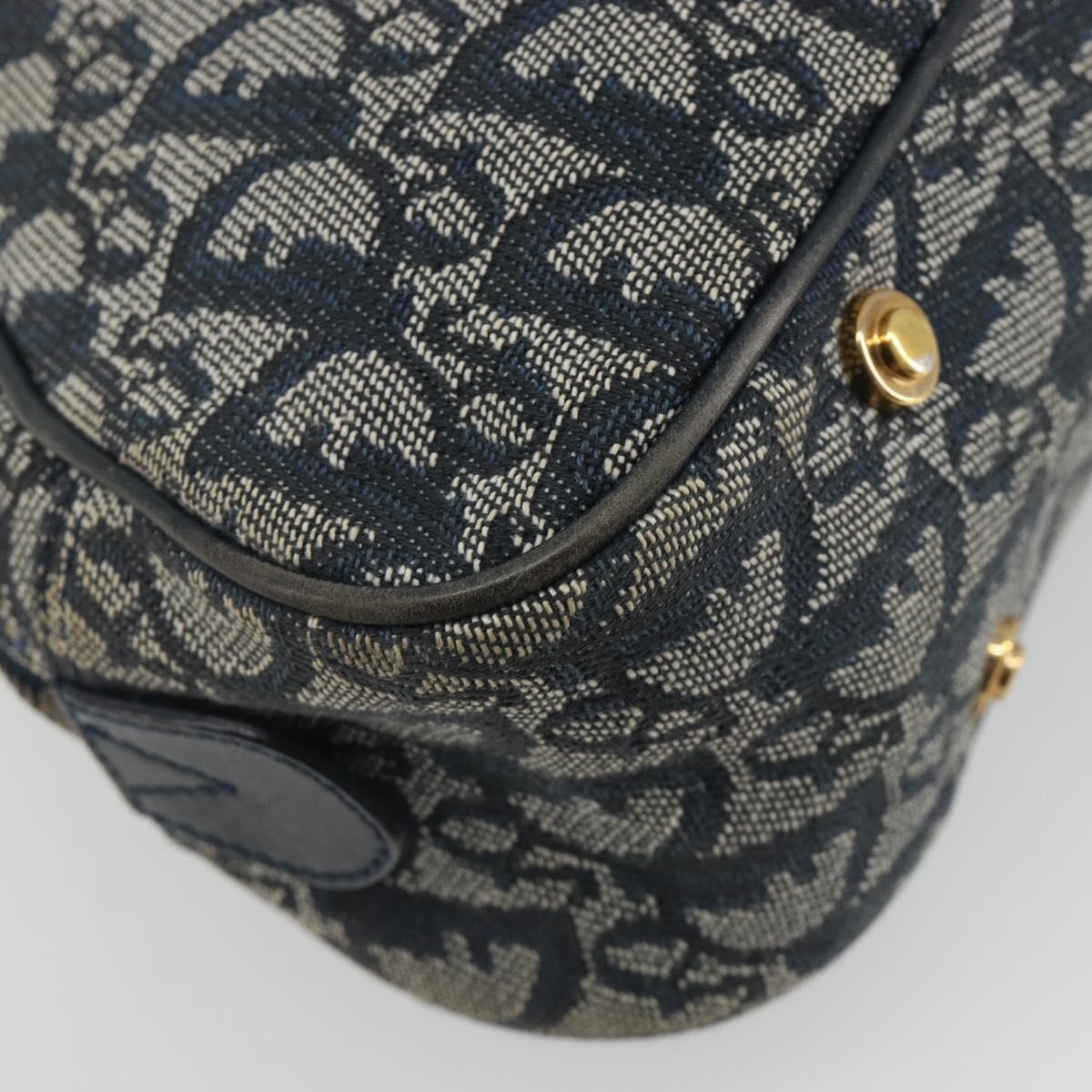 Christian Dior Trotter Canvas Double saddle Hand Bag Navy Gold Auth 191979V