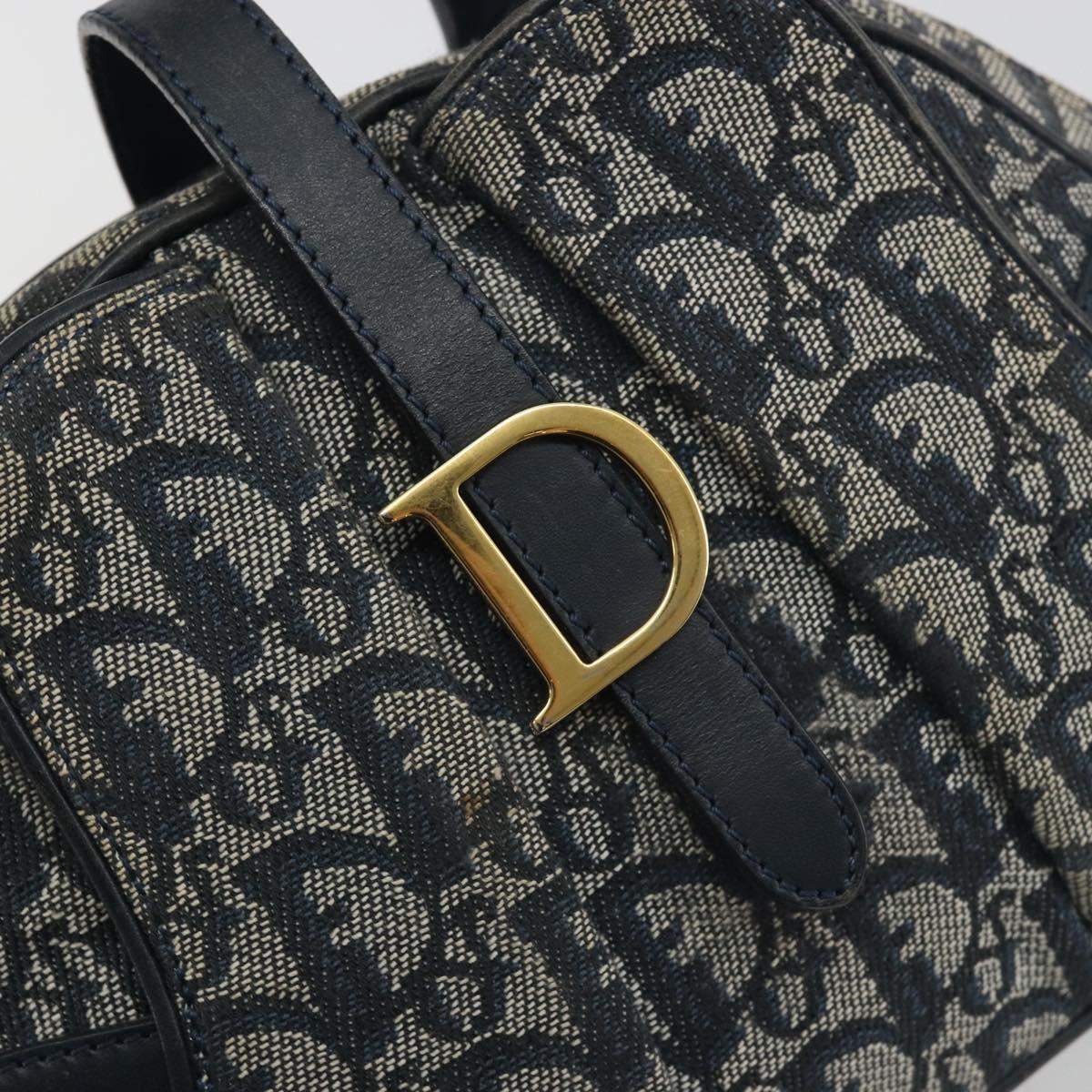 Christian Dior Trotter Canvas Double saddle Hand Bag Navy Gold Auth 191979V