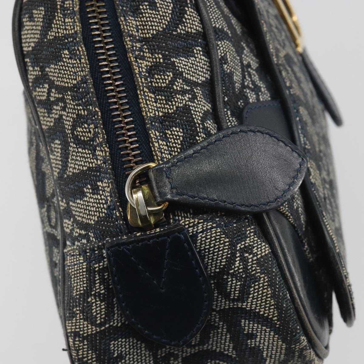 Christian Dior Trotter Canvas Double saddle Hand Bag Navy Gold Auth 191979V