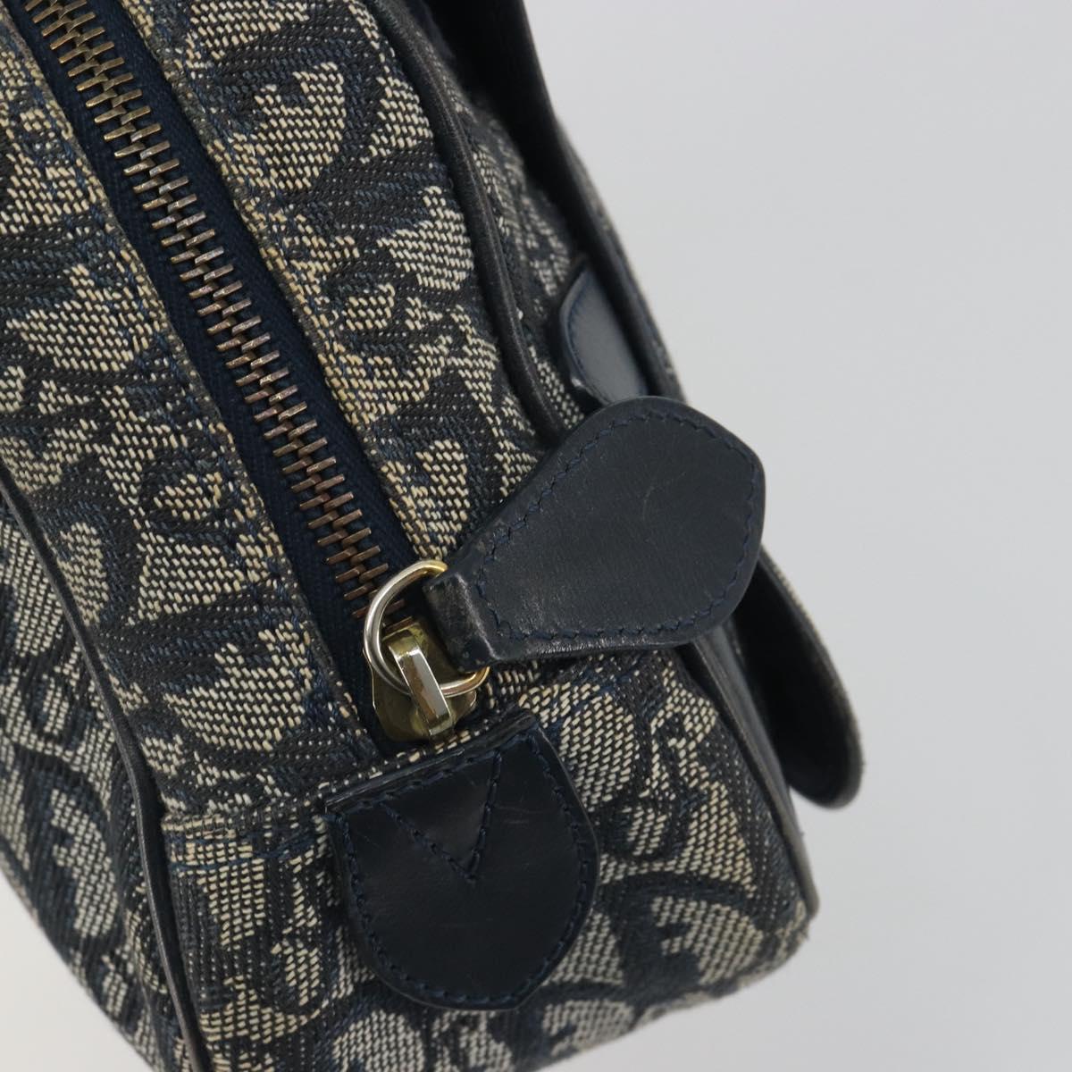 Christian Dior Trotter Canvas Double saddle Hand Bag Navy Gold Auth 191979V