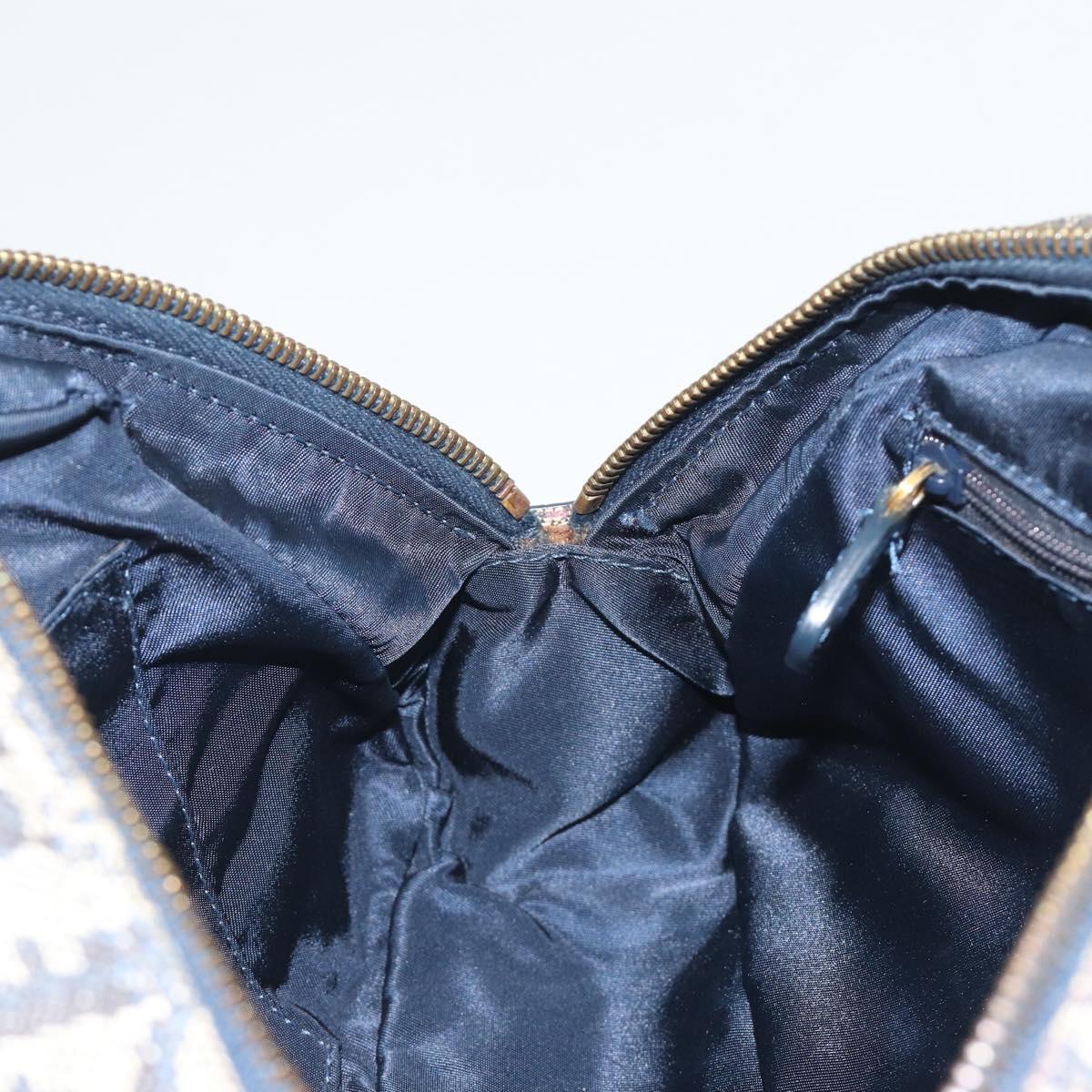 Christian Dior Trotter Canvas Double saddle Hand Bag Navy Gold Auth 191979V