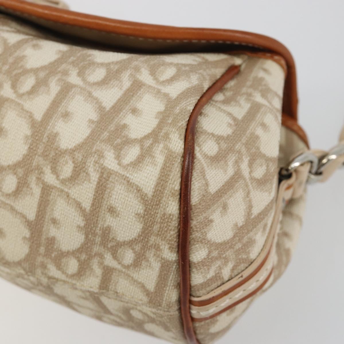 Christian Dior Trotter Canvas Romantic Chain Bag PVC Beige Silver Auth 191980V