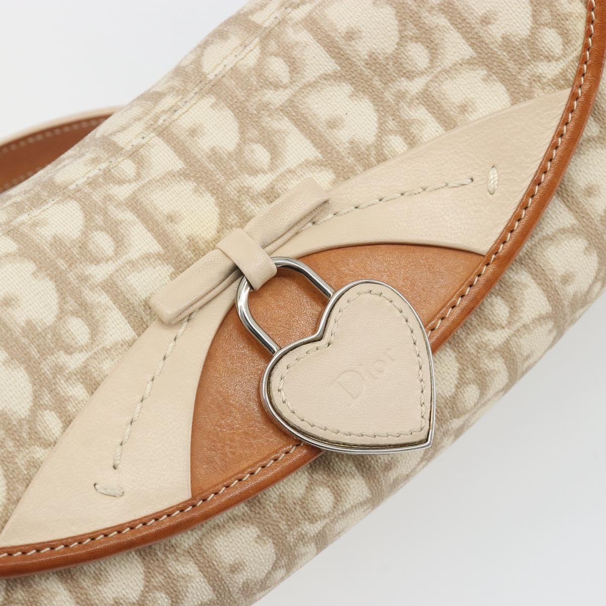 Christian Dior Trotter Canvas Romantic Chain Bag PVC Beige Silver Auth 191980V