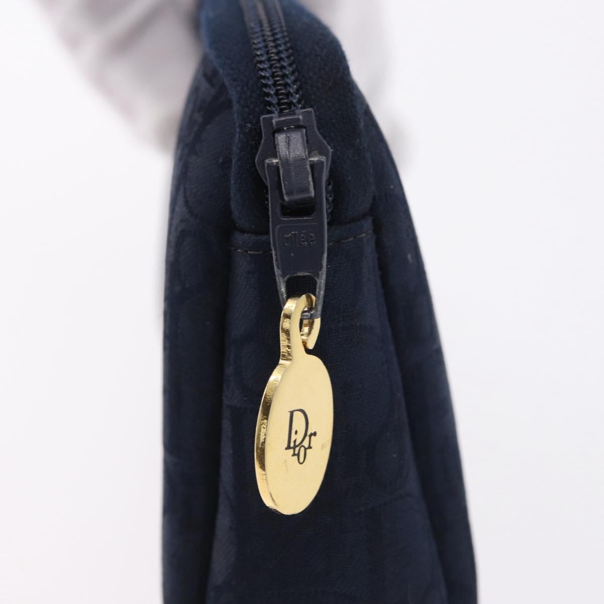 Christian Dior Trotter Canvas Pouch Navy Gold Auth 191983A