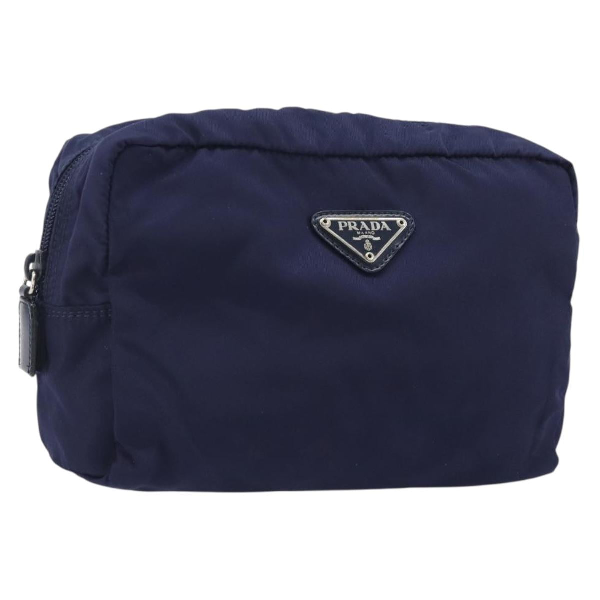 PRADA Pouch Nylon Navy Silver Auth 191985A