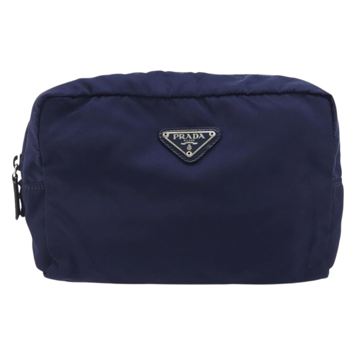PRADA Pouch Nylon Navy Silver Auth 191985A