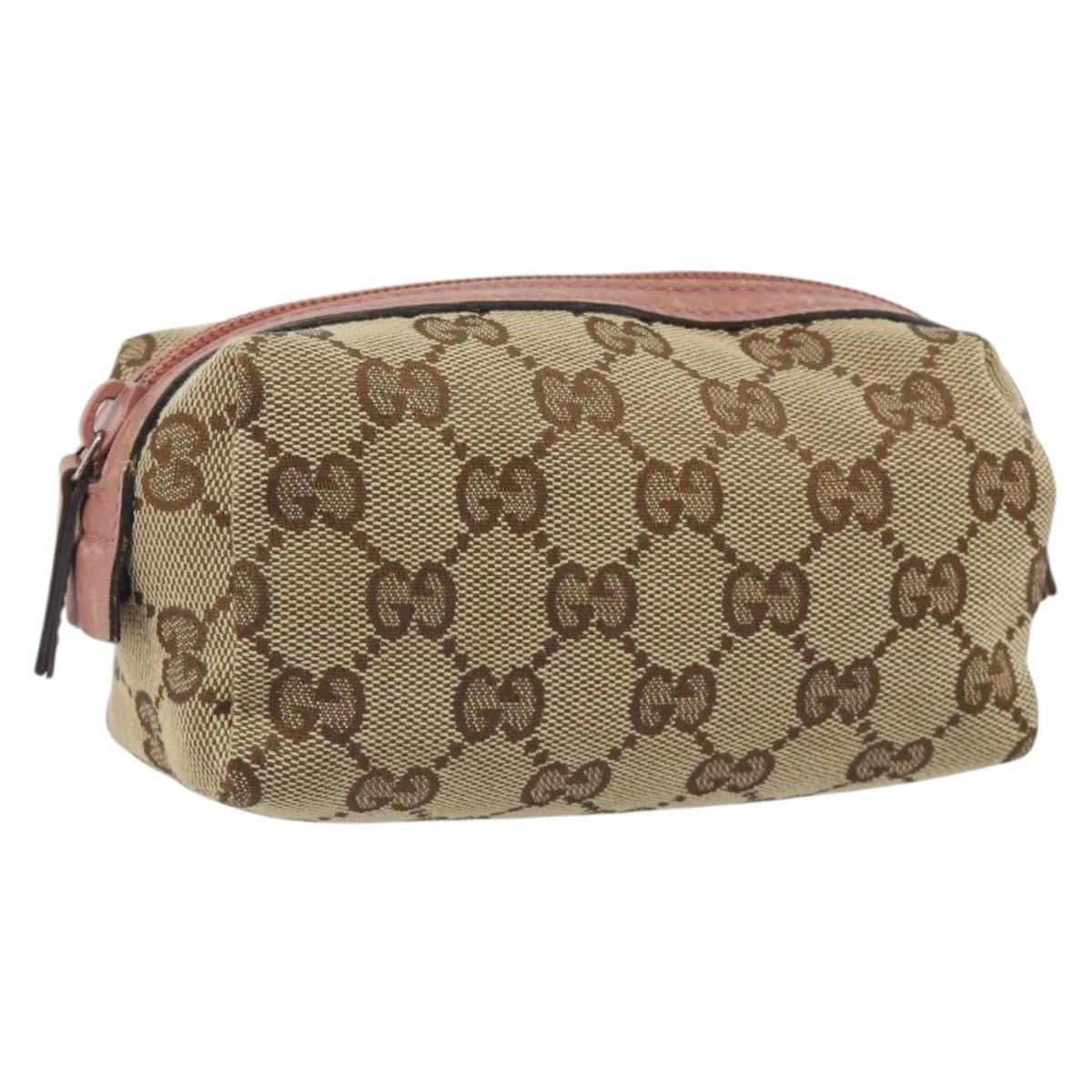 GUCCI GG Canvas Pouch Beige Silver 245947 Auth 191986