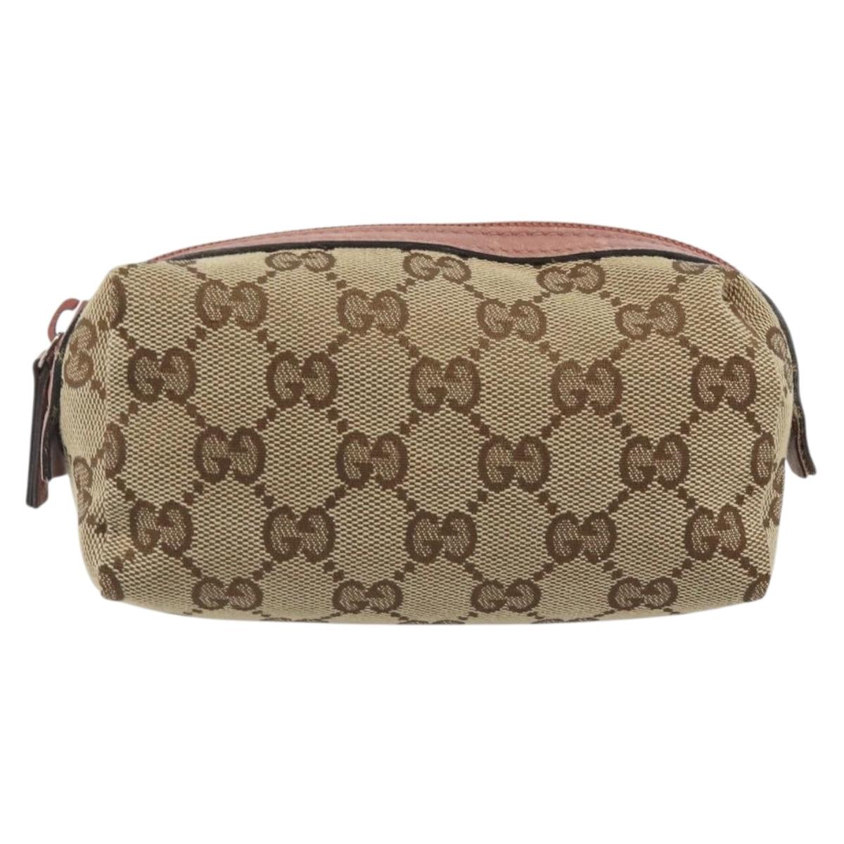 GUCCI GG Canvas Pouch Beige Silver 245947 Auth 191986