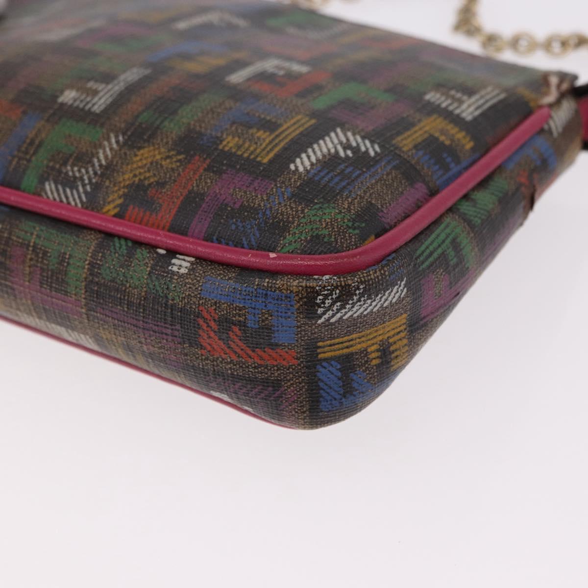 FENDI Chain Zucchino Canvas Shoulder Bag PVC Multicolor Gold Auth 192014