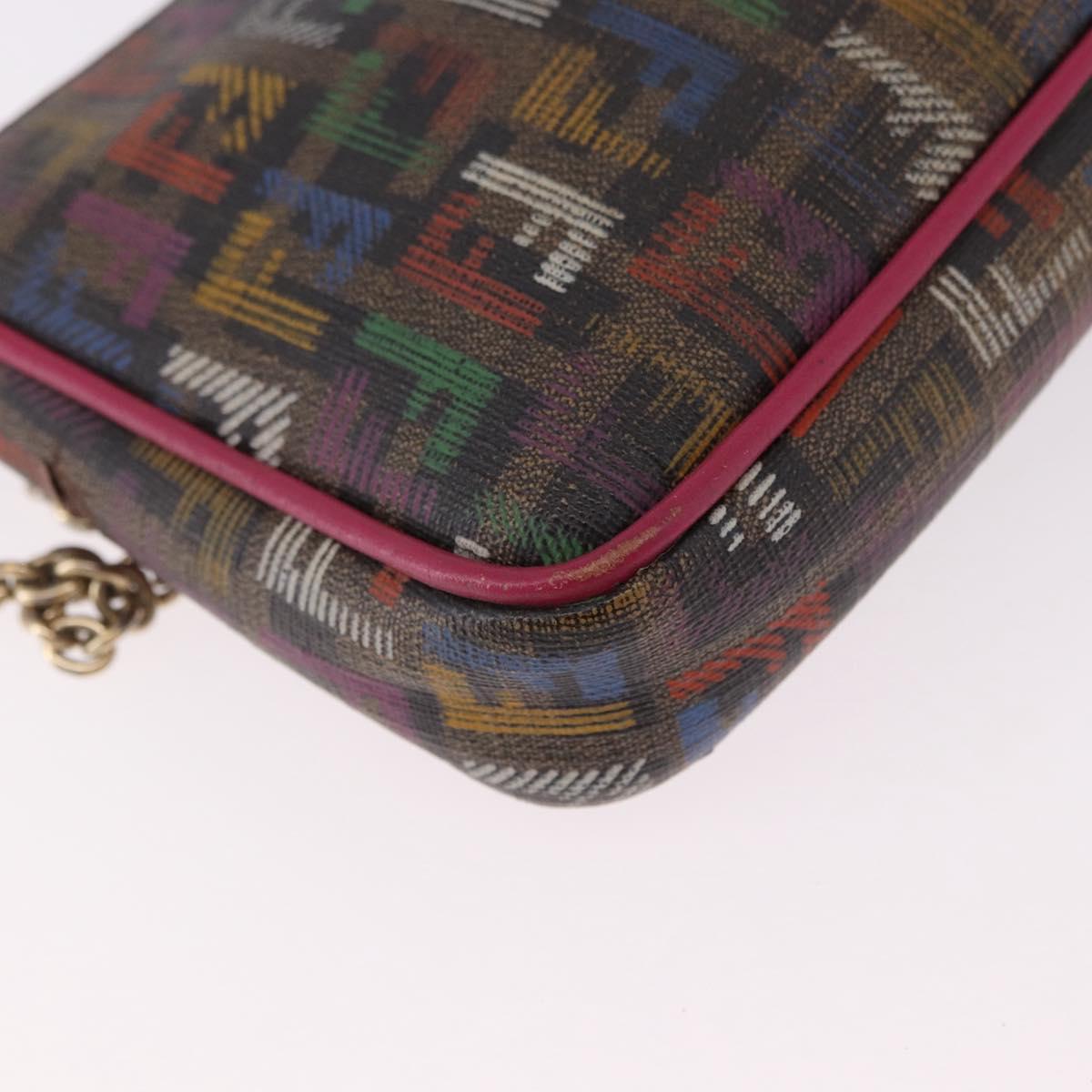 FENDI Chain Zucchino Canvas Shoulder Bag PVC Multicolor Gold Auth 192014