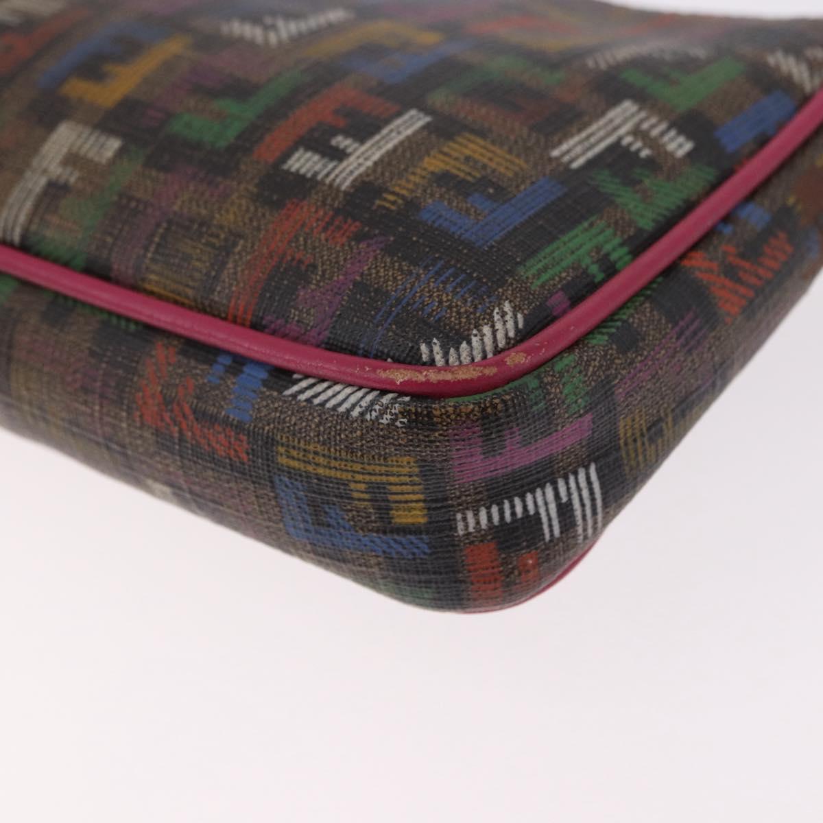 FENDI Chain Zucchino Canvas Shoulder Bag PVC Multicolor Gold Auth 192014