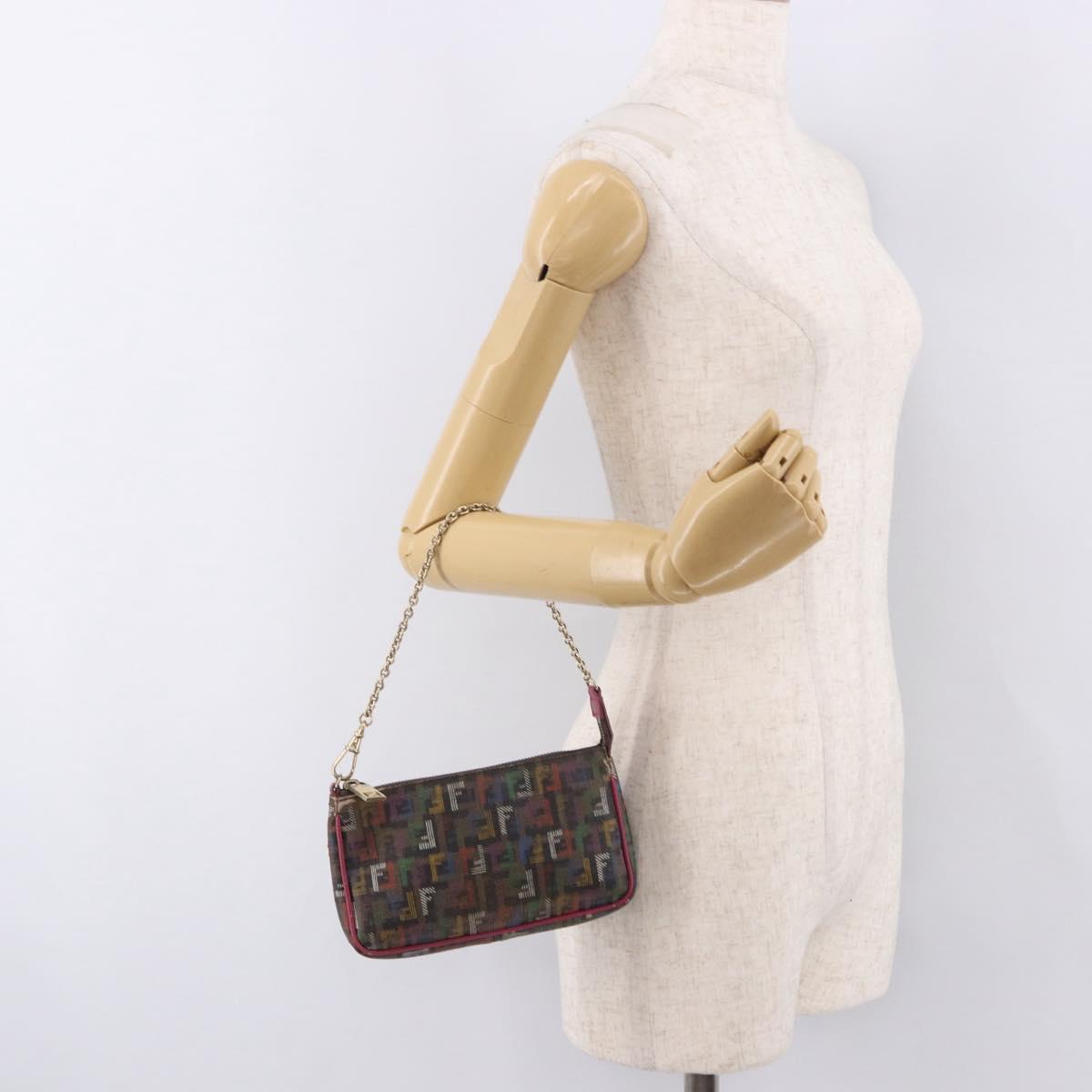 FENDI Chain Zucchino Canvas Shoulder Bag PVC Multicolor Gold Auth 192014