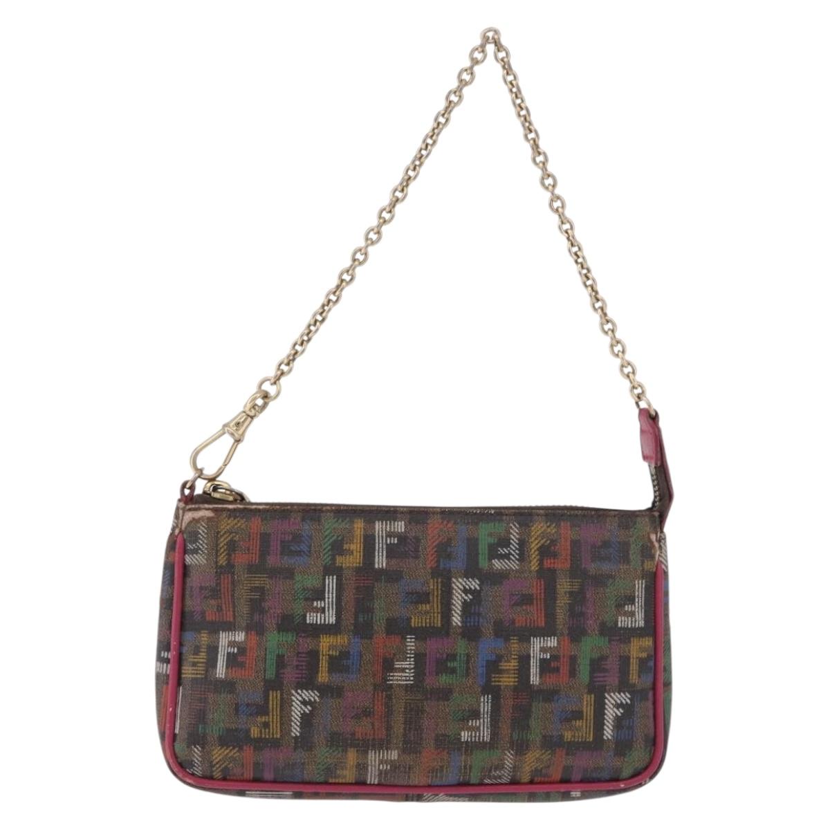 FENDI Chain Zucchino Canvas Shoulder Bag PVC Multicolor Gold Auth 192014