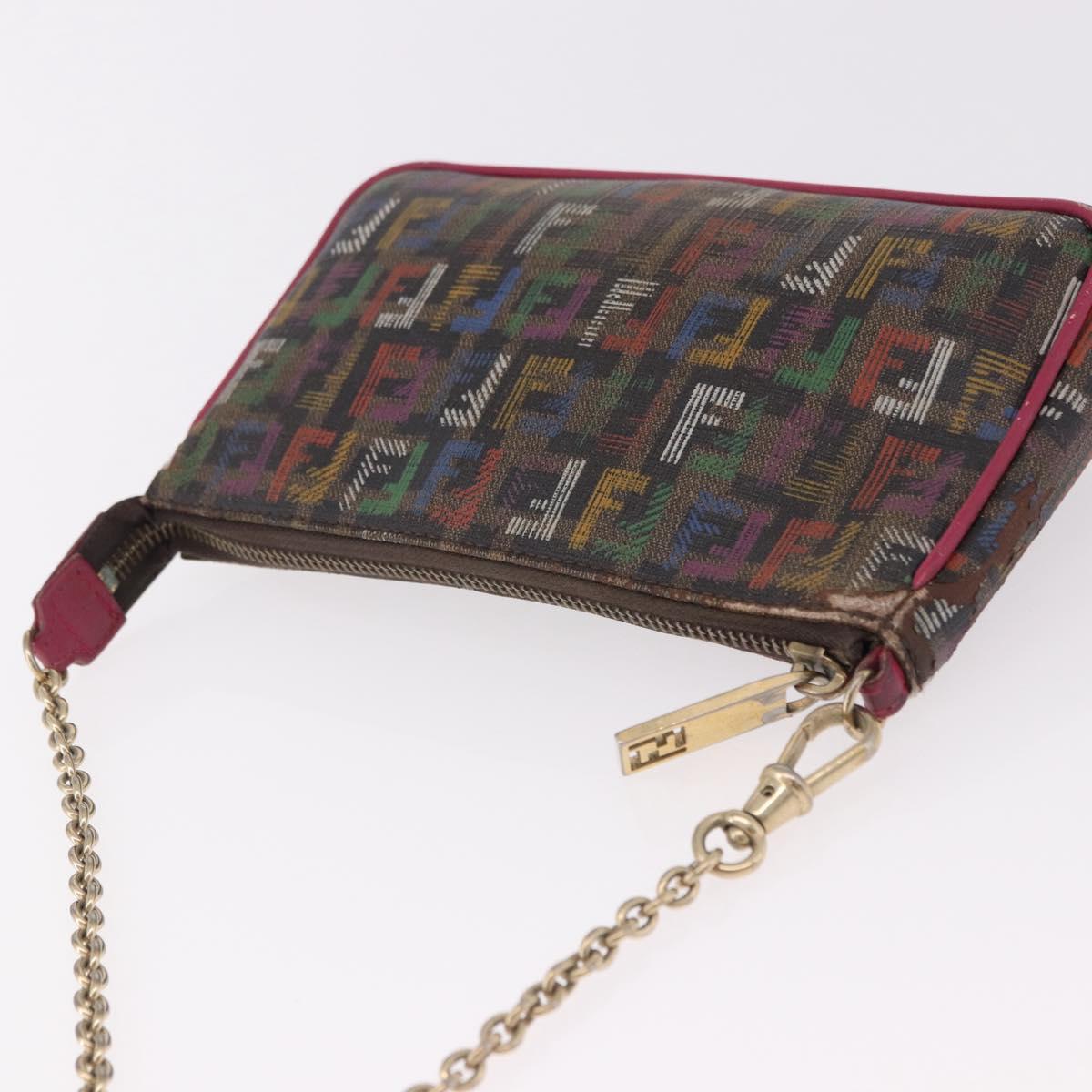 FENDI Chain Zucchino Canvas Shoulder Bag PVC Multicolor Gold Auth 192014