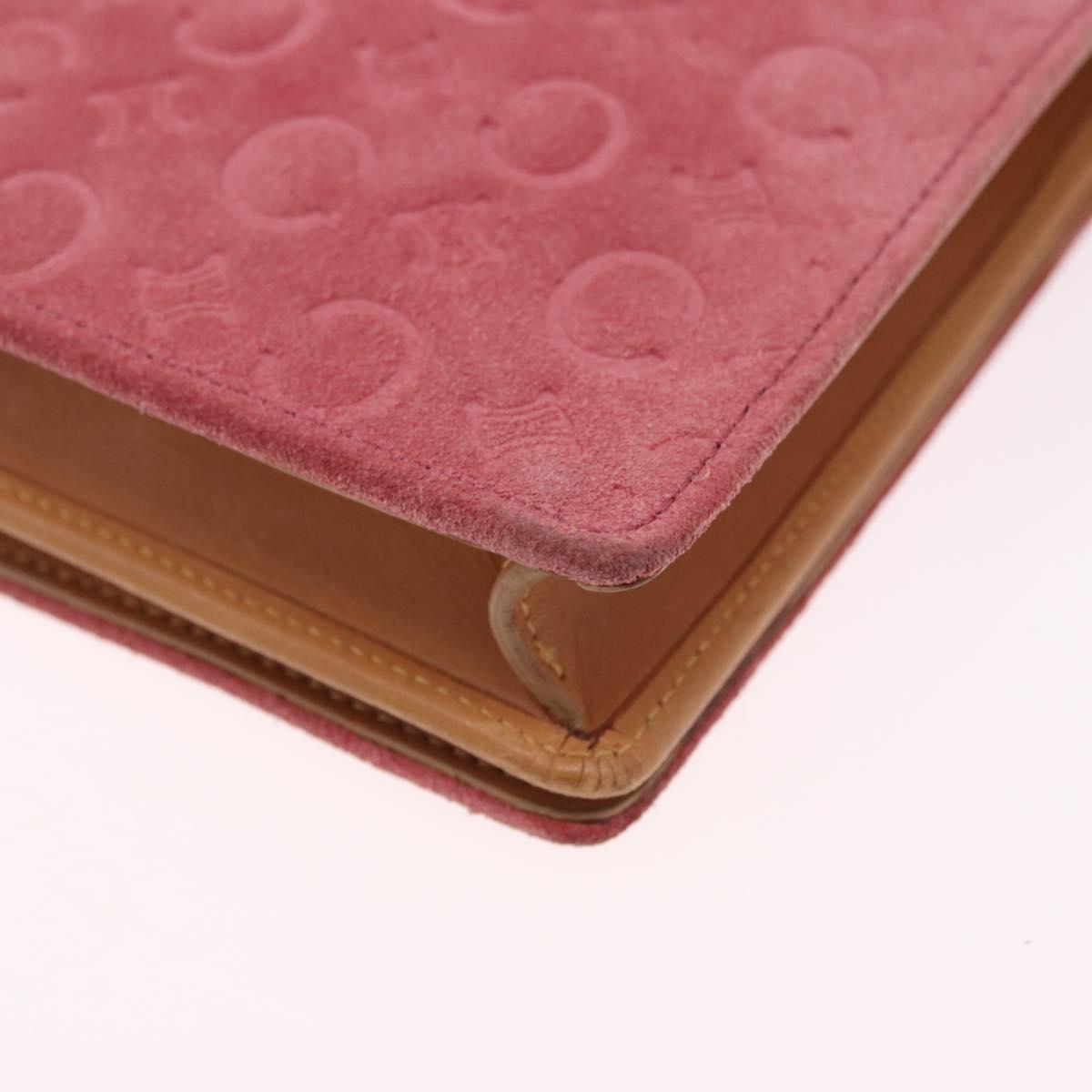 CELINE C Macadam Canvas Shoulder Wallet Suede Pink Gold Auth 192028A