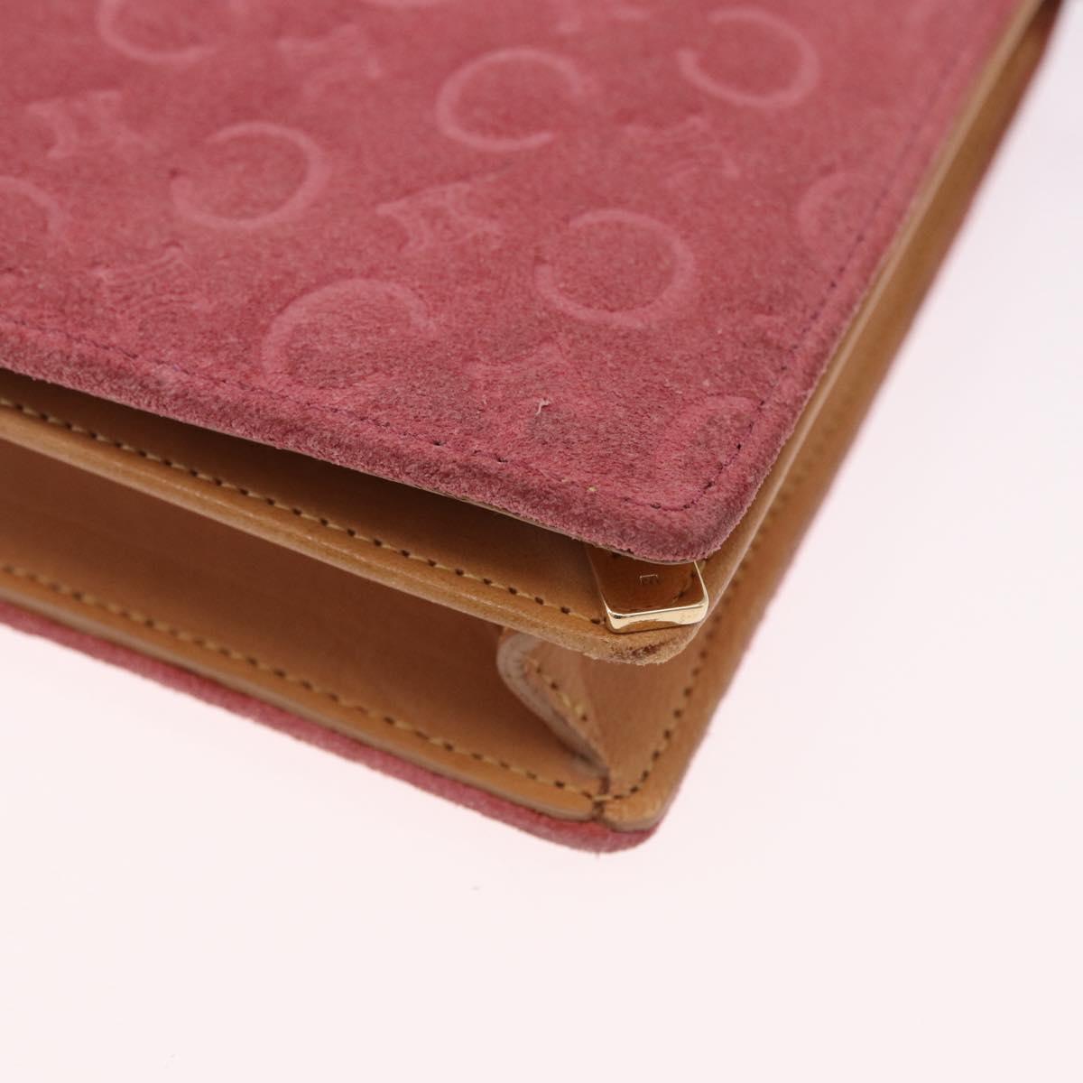 CELINE C Macadam Canvas Shoulder Wallet Suede Pink Gold Auth 192028A