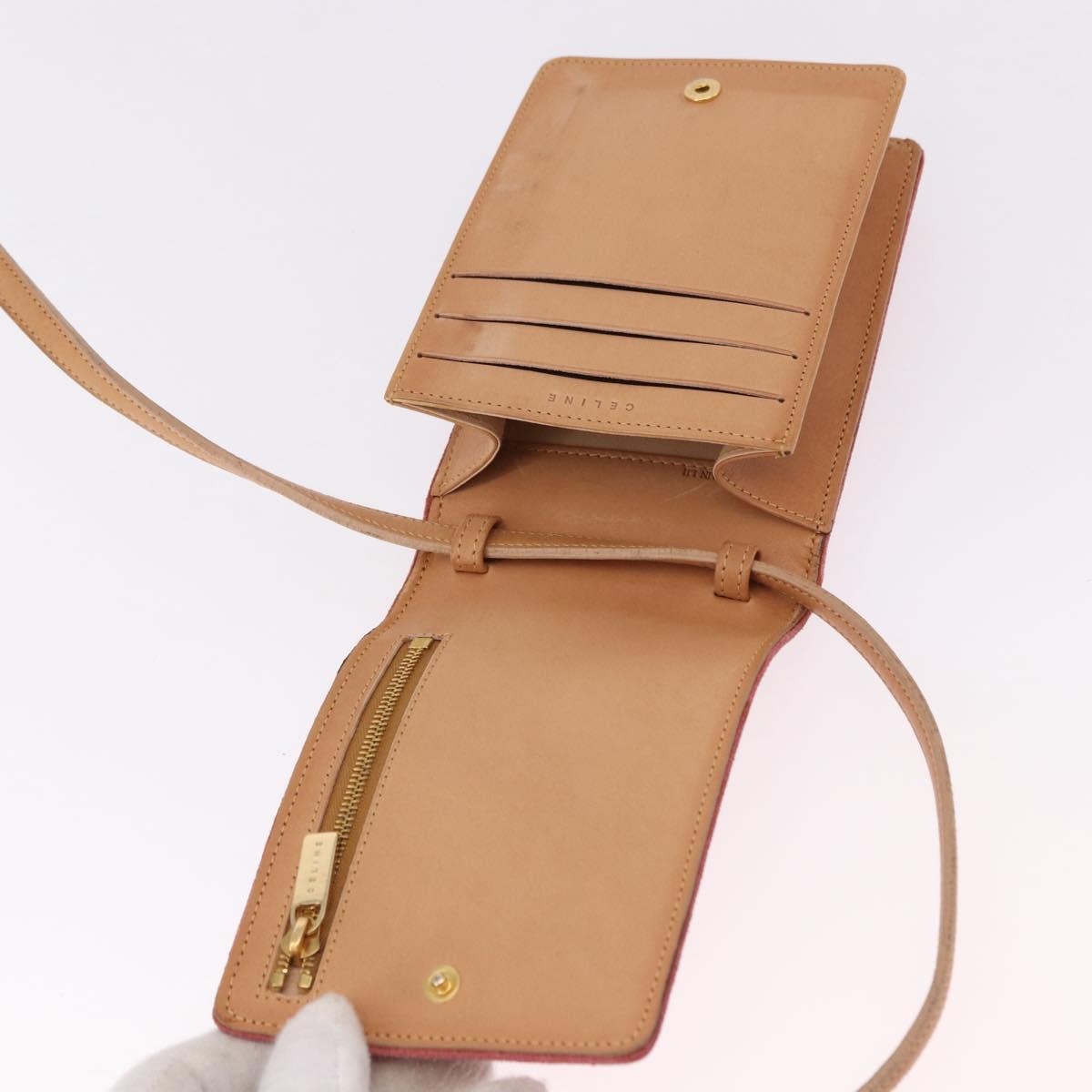 CELINE C Macadam Canvas Shoulder Wallet Suede Pink Gold Auth 192028A