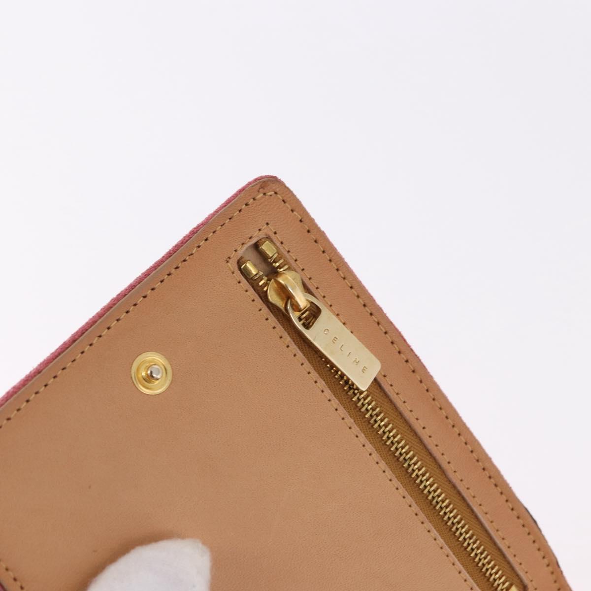 CELINE C Macadam Canvas Shoulder Wallet Suede Pink Gold Auth 192028A