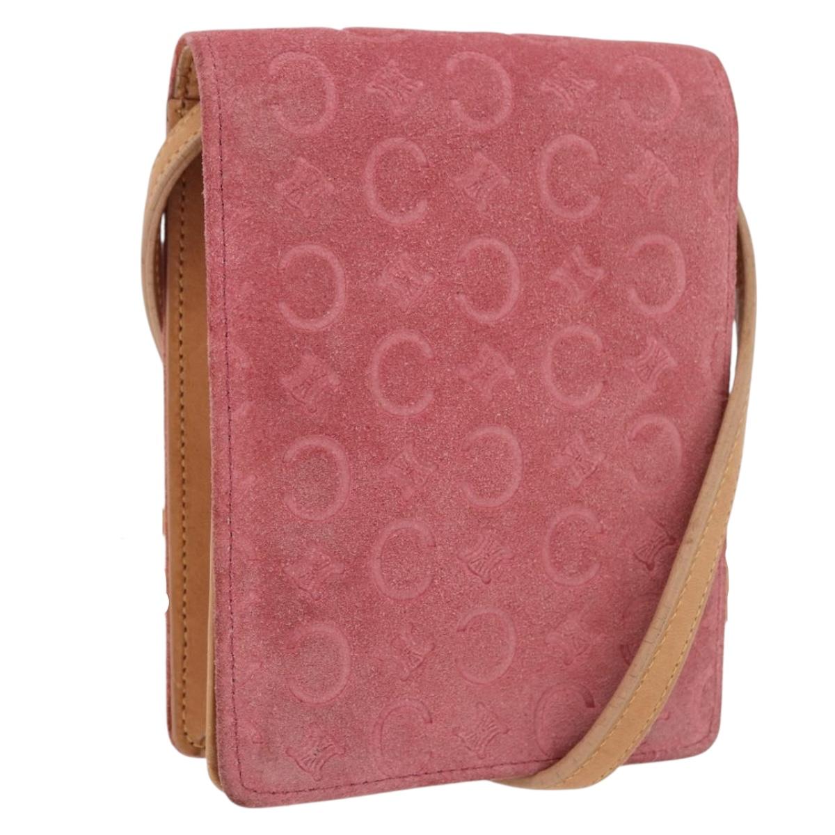 CELINE C Macadam Canvas Shoulder Wallet Suede Pink Gold Auth 192028A