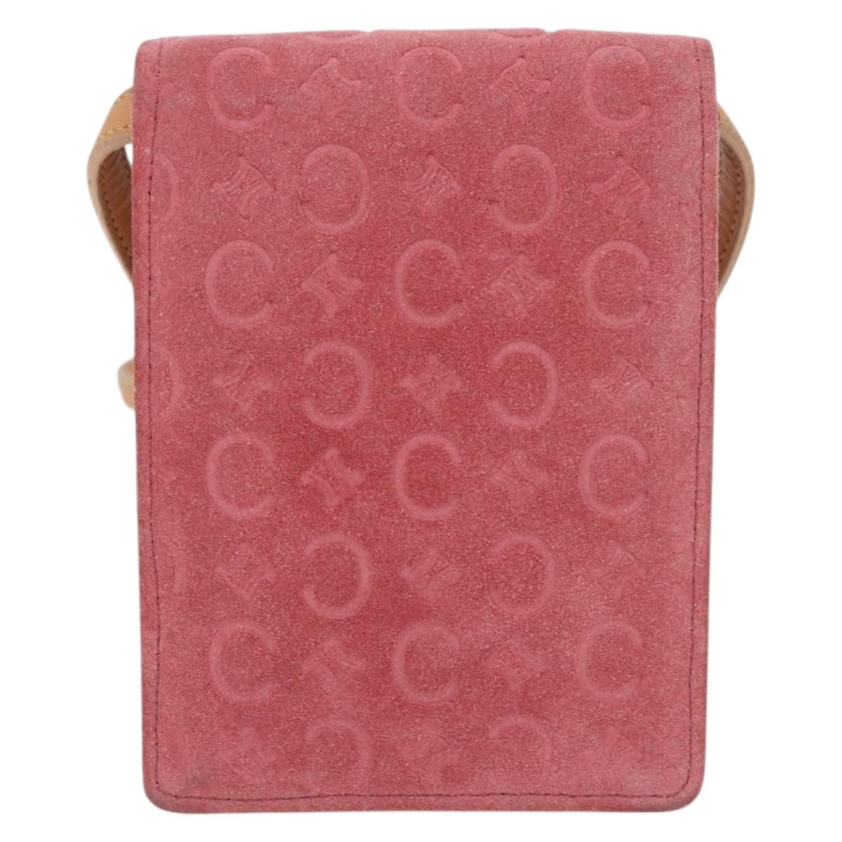 CELINE C Macadam Canvas Shoulder Wallet Suede Pink Gold Auth 192028A