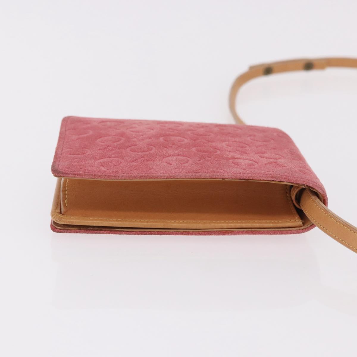 CELINE C Macadam Canvas Shoulder Wallet Suede Pink Gold Auth 192028A