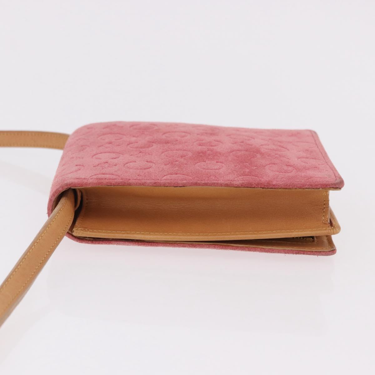 CELINE C Macadam Canvas Shoulder Wallet Suede Pink Gold Auth 192028A