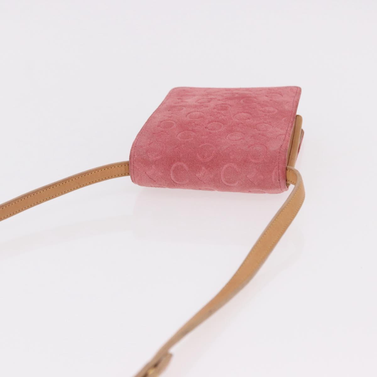 CELINE C Macadam Canvas Shoulder Wallet Suede Pink Gold Auth 192028A