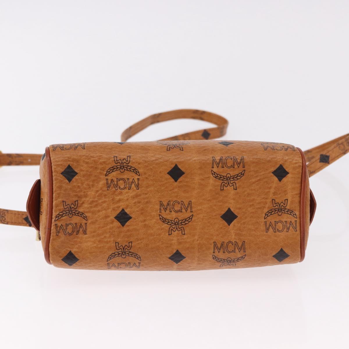 MCM Logogram Vicetos Mini Boston Bag PVC Leather 2way Brown Gold Auth 192029A